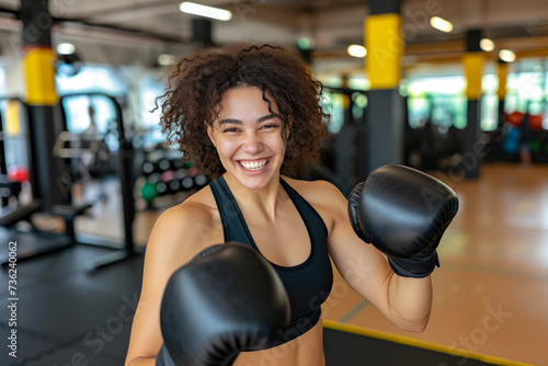 Determined Mixed-Race Woman in Boxing Arena