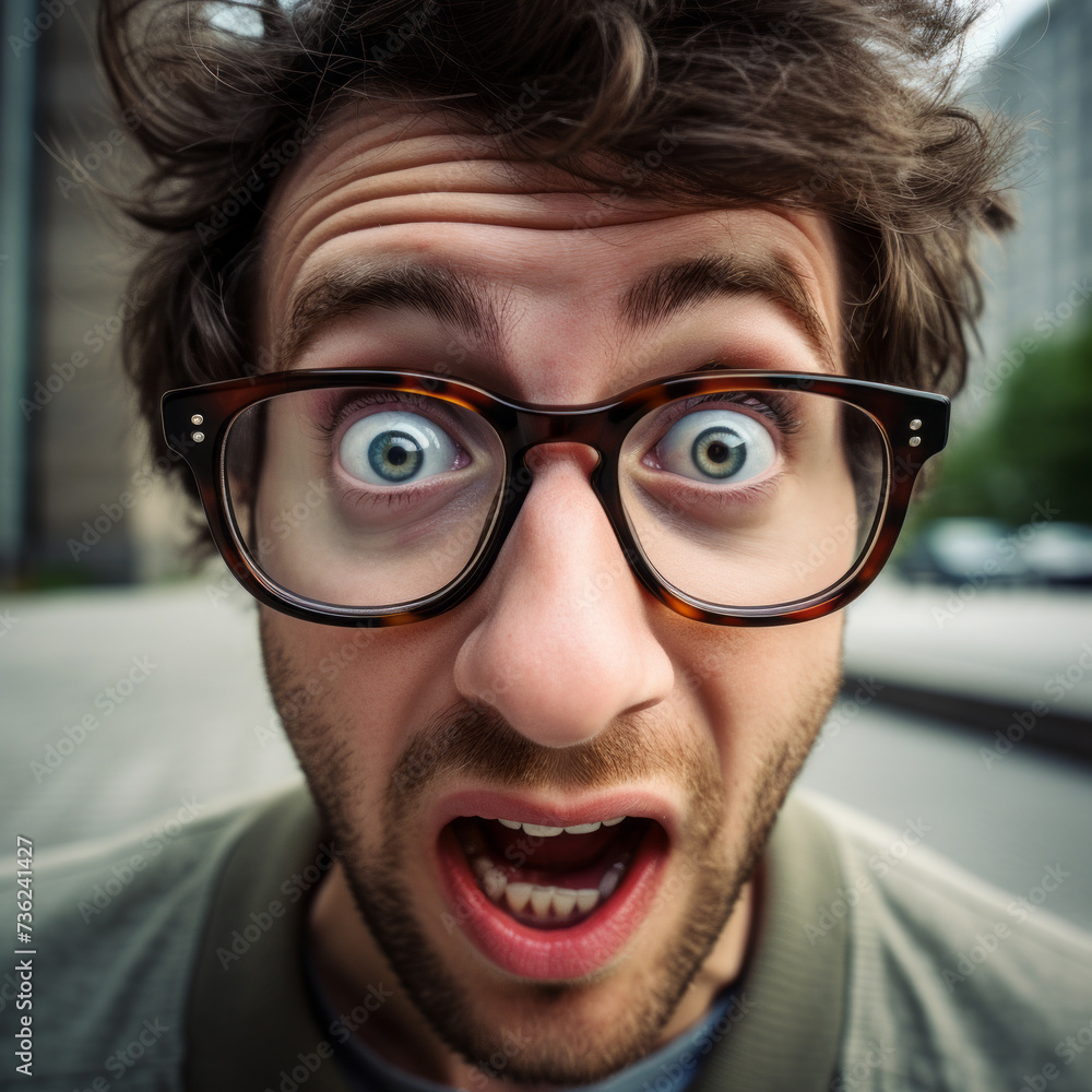 Portrait of shocked man in glasses. Portrait of shocked man in glasses.