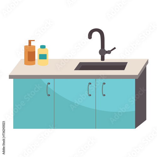 Medical equipment of colorful set. This illustration features a colorful sink in a medical office, designed with vibrant hues and a cartoon-inspired style. Vector illustration.