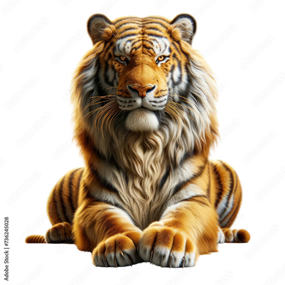 Fototapeta premium 3D a full-body tiger, designed to evoke a profound feeling of awe,3D illustration, isolated on a transparent background.