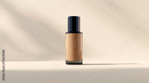 A blank bottle of foundation standing upright on a white background. © AI ARTS