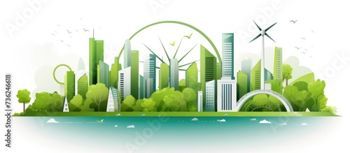 Green Energy EcoCity Illustration with Paper Cut-Outs  Ecology  Green City on Earth  World Environment  and Sustainable Development Concept