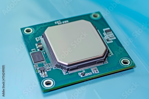 Circuitry Elegance: CPU Chip on Blue