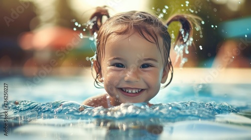 Child swims in the pool © MdBaki
