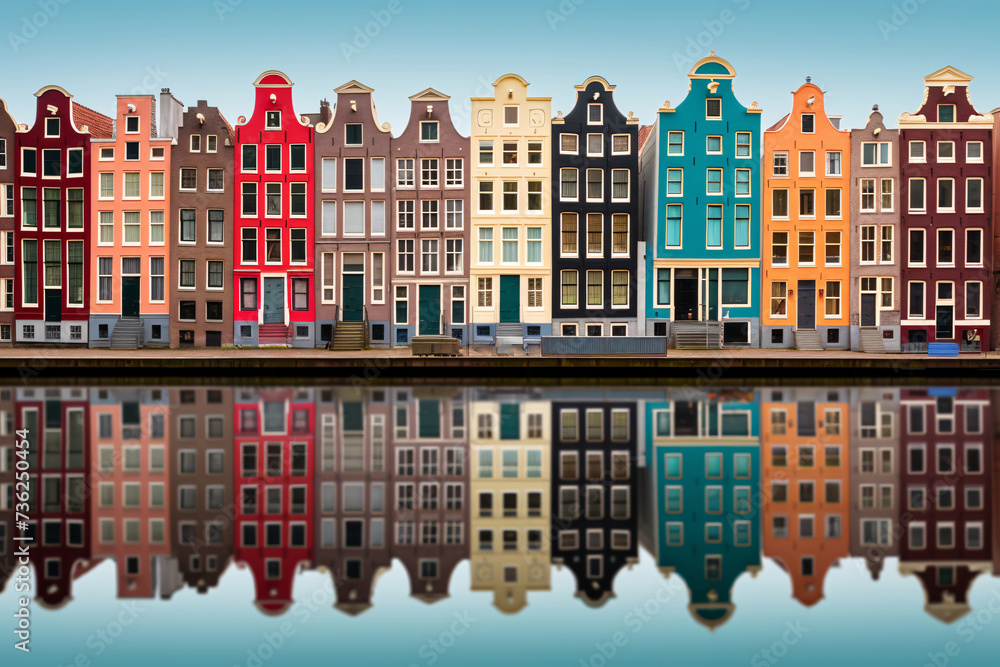 a row of colorful buildings by a body of water