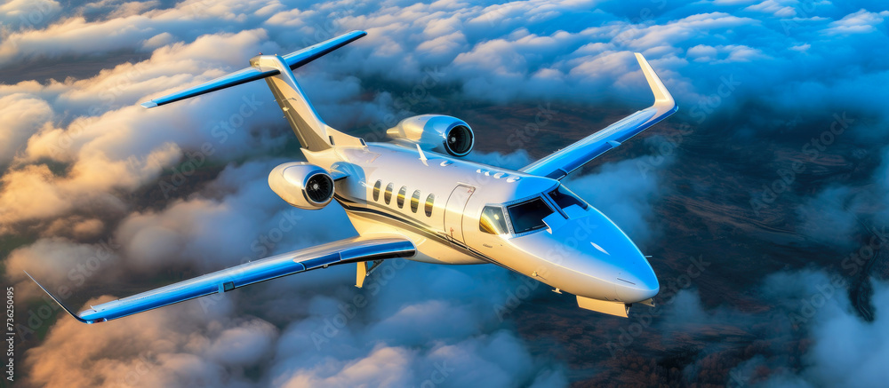 Fototapeta premium Sunset Escapade: Elegant Private Jet in Tranquil Skies