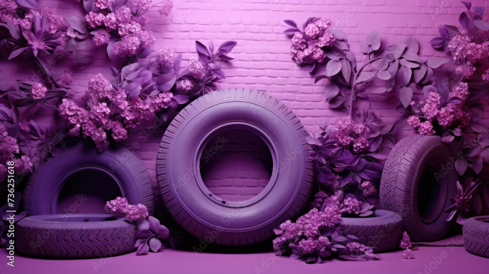 Obraz premium Lilac background with car tires