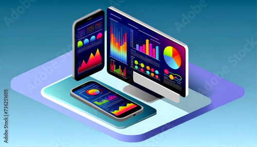 vector of a smartphone and a computer side by side on a desk