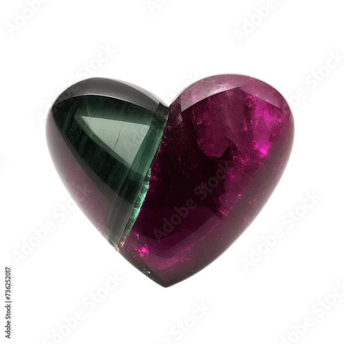 Heart of Burmese tourmaline on a white background