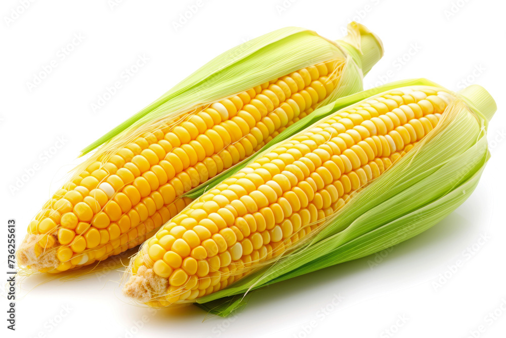 Fresh corn cobs with husks isolated on white Fresh corn cobs with husks isolated on white