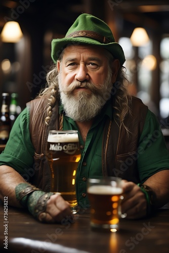 Generative AI. A Man Dwarf With Hat Drinking A Beer In A Pub