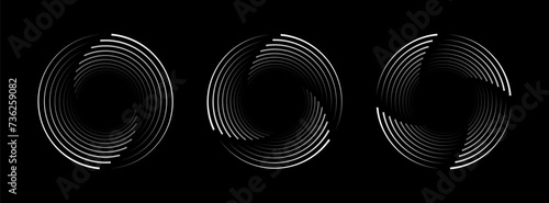 Set of speed lines in circle form. Abstract geometric circles with rotating radial lines. Design element for logo, prints, template or posters. Vector illustration photo