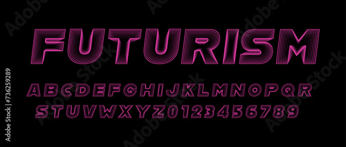 Futurism style geometric font with effect of blend lines. Contour abc alphabet for banner, poster, printing, typography, t shirt, book and card. Trendy vector illustration