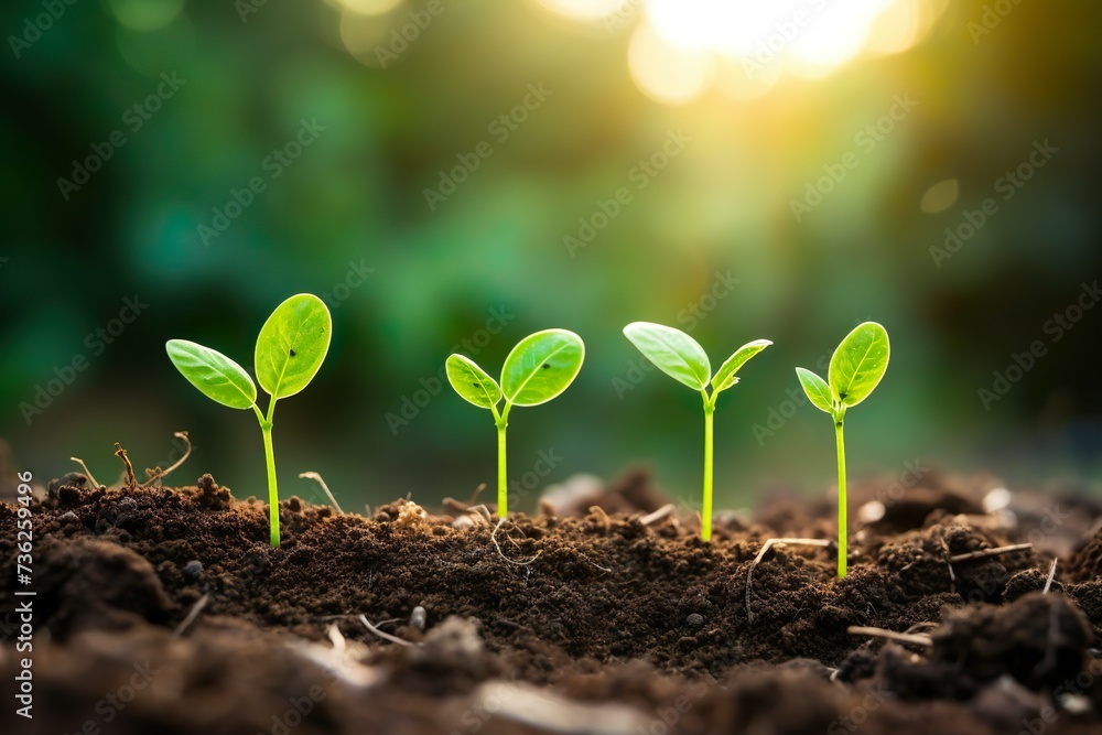 Seedlings growing from fertile soil to the morning sunlight shining, ecology concept. Seedlings growing from fertile soil to the morning sunlight shining, ecology concept.