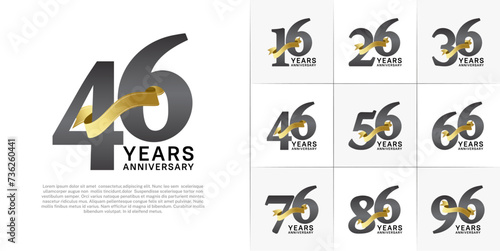 Set of Anniversary Logotype black color with gold ribbon can be use for special day celebration