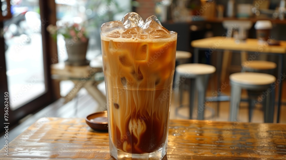 glass of coffee Latte on moring in cafe. glass of coffee Latte on moring in cafe.
