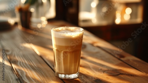 glass of coffee Latte on moring in cafe.