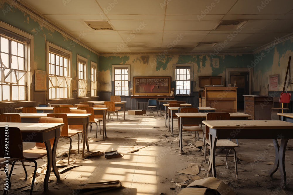 Abandoned classroom in an old school