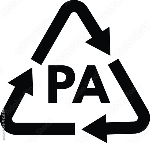 Plastic recycling symbol PA polyamide isolated on white background . Vector illustration