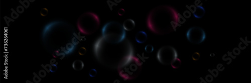 Abstract background with neon bubbles, iridescent multi-colored glass balls.