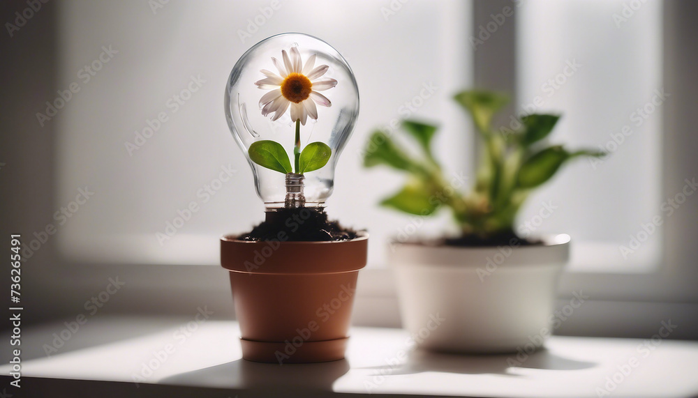 Flower in a light bulb planted in a flowerpot. Flower in a light bulb planted in a flowerpot.