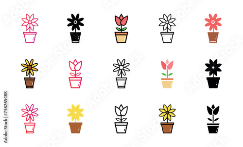 Flower pot Icon Set Vector Illustration