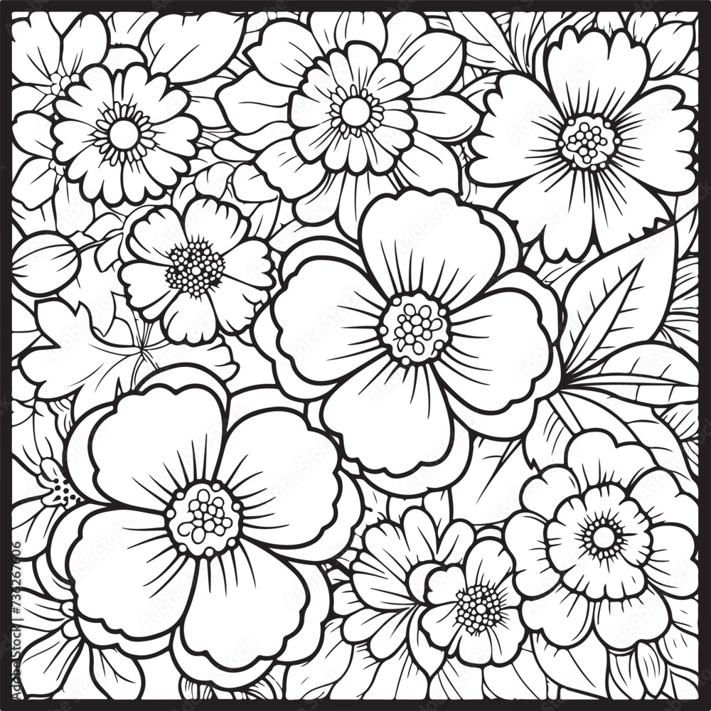 Doodle floral drawing. Art therapy coloring page