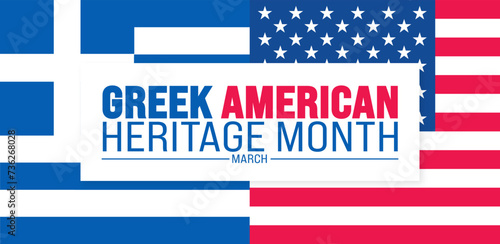 March is Greek American Heritage Month background design template with Greek and USA flag concept. use to background, banner, placard, card, and poster design template. vector illustration.