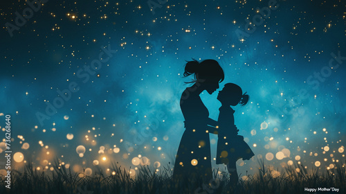 dancing mother with daughter illustration on mothers day at night