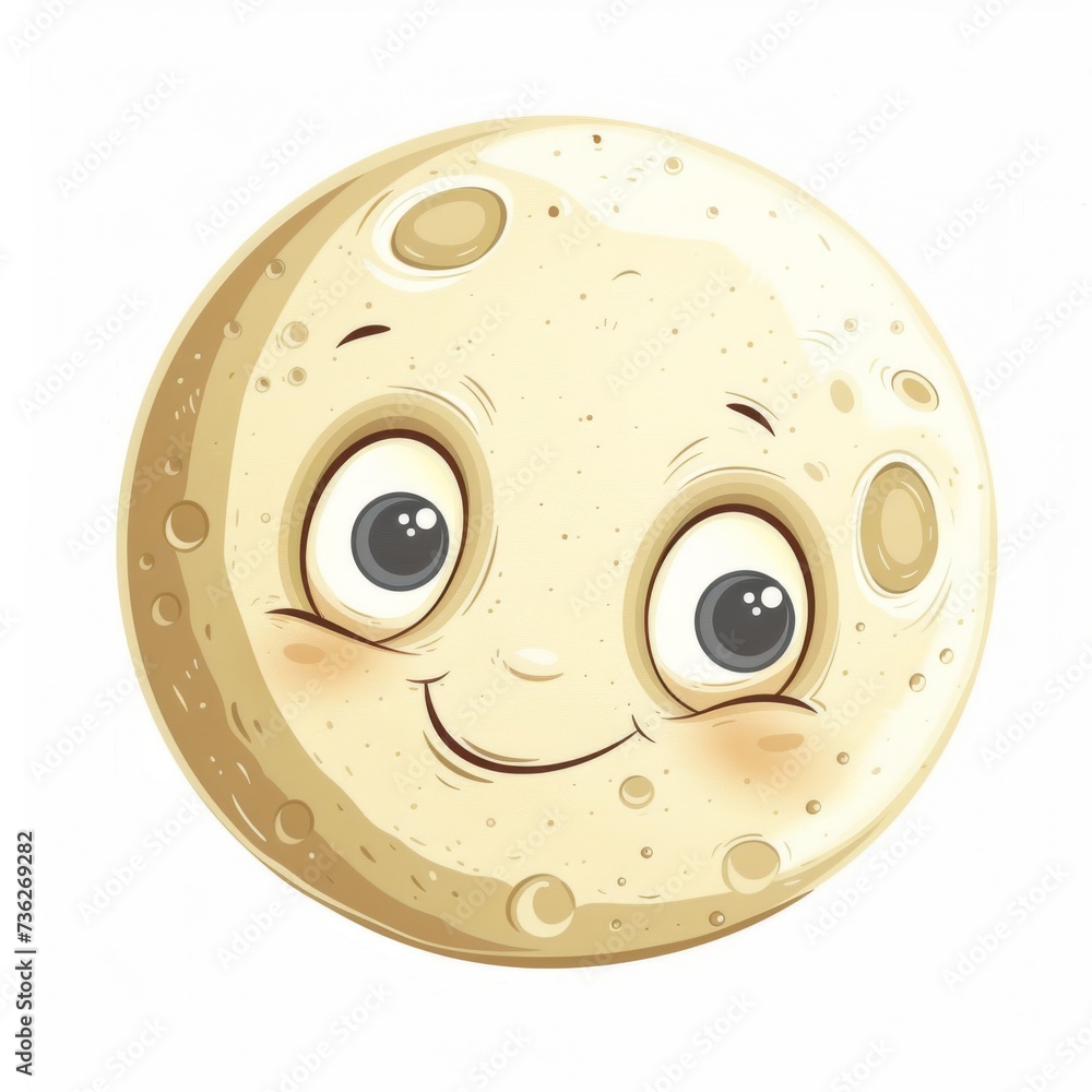 Fototapeta premium The moon is light in color with eyes, 3d illustration, cartoon style.