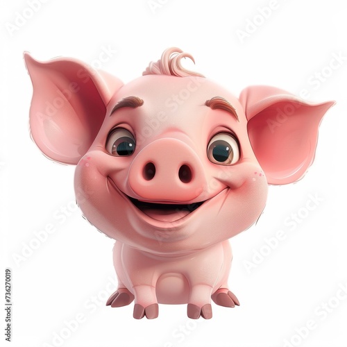 A very happy pink little pig  portrait.