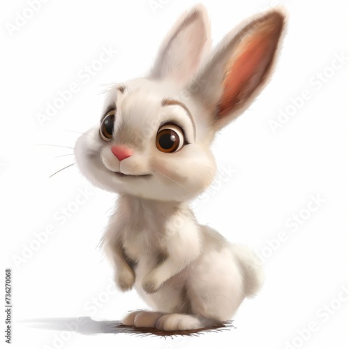 Cute grey bunny, rabbit toy, 3d children's illustration.