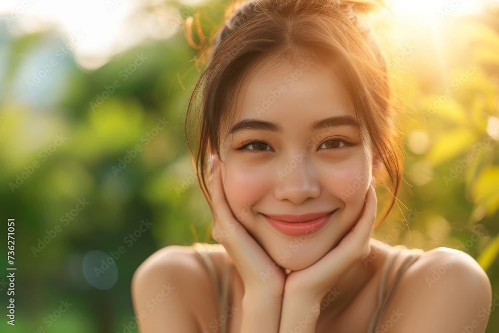 Beautiful Asian woman with a relaxed and happy expression is confident and enjoying her life Beautiful Asian woman with a relaxed and happy expression is confident and enjoying her life