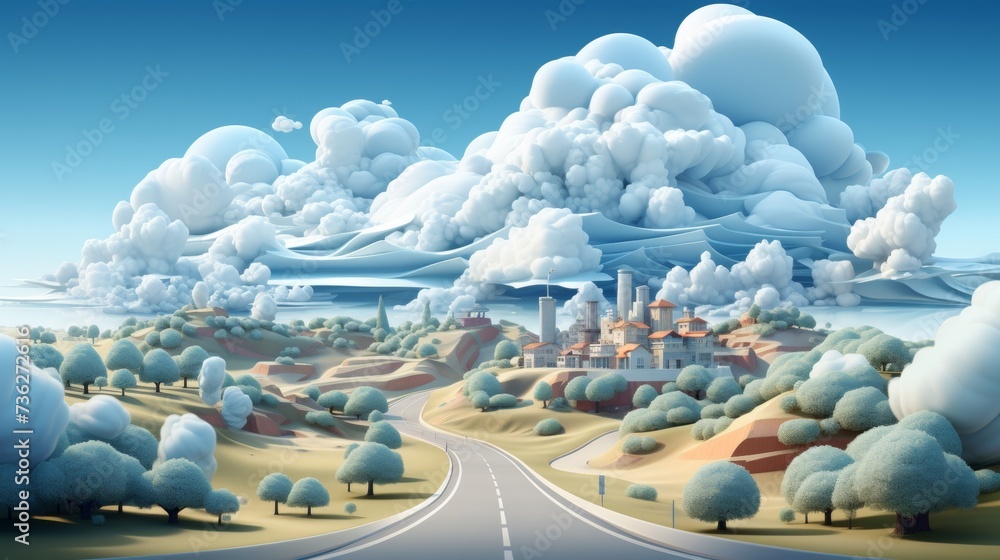Illustration of realistic road isolated in 3D. Advertising design of bending highways and vacation roads isolated in 3D. - obrazy, fototapety, plakaty 