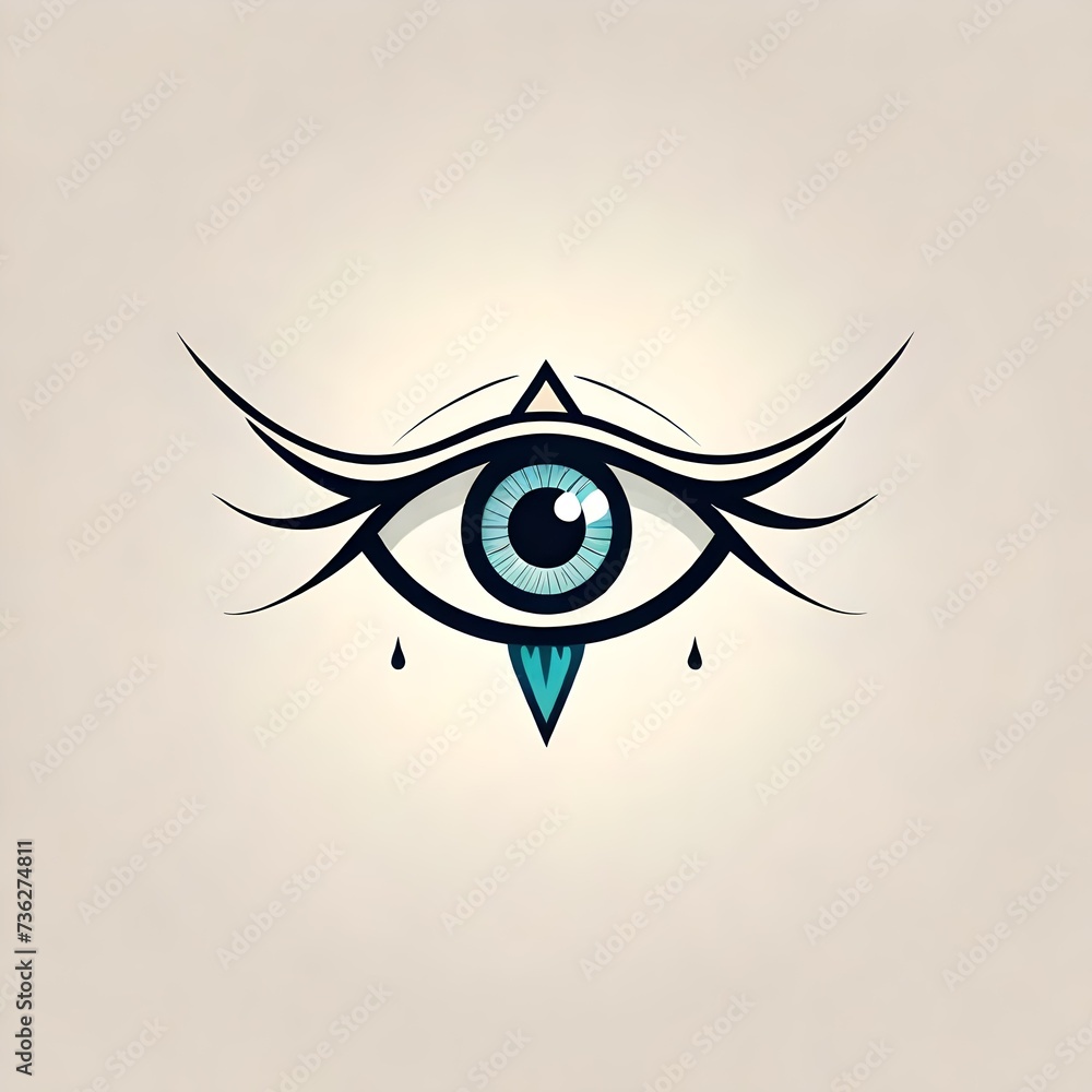 A captivating flat vector logo of a mystical eye tattoo, minimalist and isolated on a light white solid background, giving it a timeless appeal.  Upscaling by