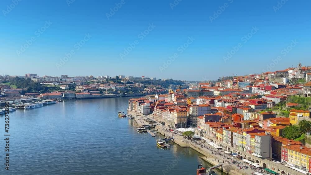 Beautiful view of Porto and Luís I Bridge on a sunny and clear day. Beautiful view of Porto and Luís I Bridge on a sunny and clear day.