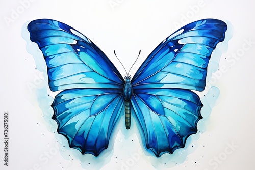Watercolor colorful blue monarch butterfly illustration background