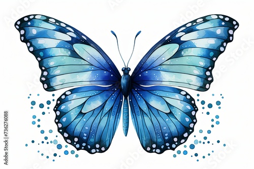 Watercolor colorful blue monarch butterfly illustration background