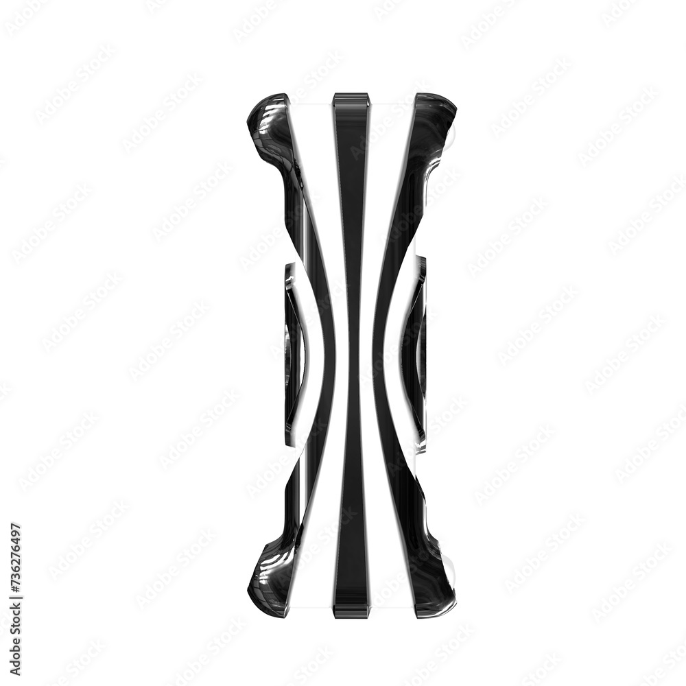 White symbol with black thin straps. letter i White symbol with black thin straps. letter i
