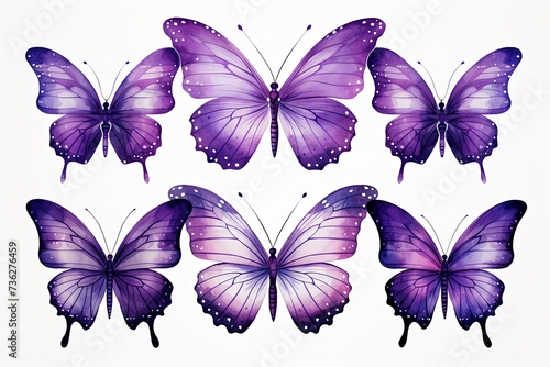 Watercolor colorful purple monarch butterfly illustration background © pixeness