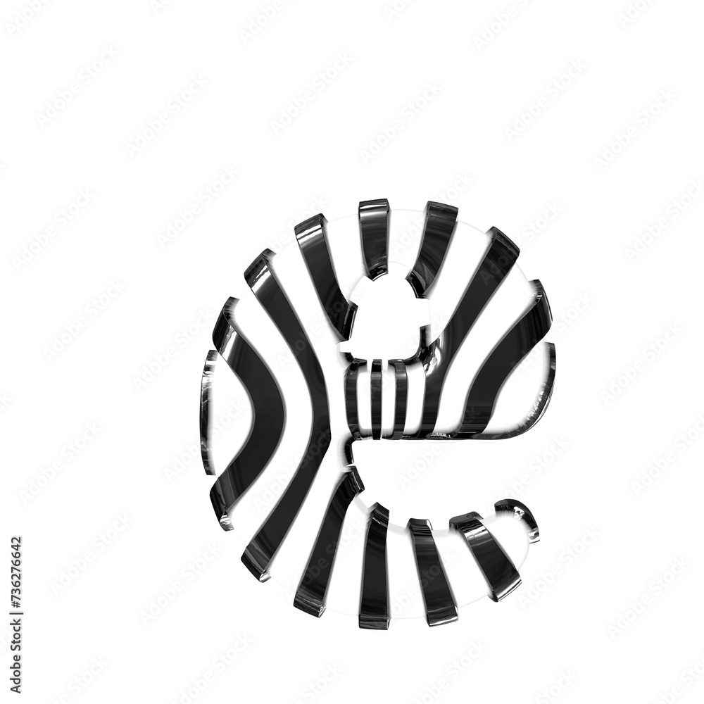 White symbol with black thin straps. letter e White symbol with black thin straps. letter e