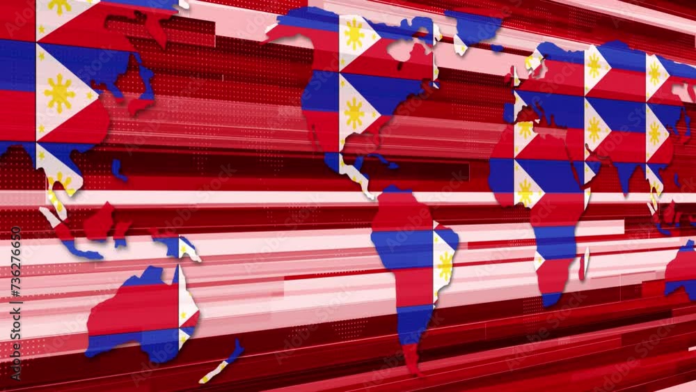 Philippines Flag Breaking News Earth Map Technology Background