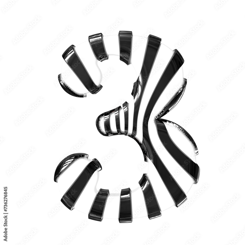 White symbol with black thin straps. number 3 White symbol with black thin straps. number 3