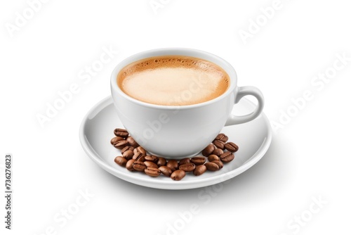 Freshly brewed coffee in a ceramic cup, isolated on a white background, perfect for a minimalist ad or design related to breakfast beverages or barista culture..