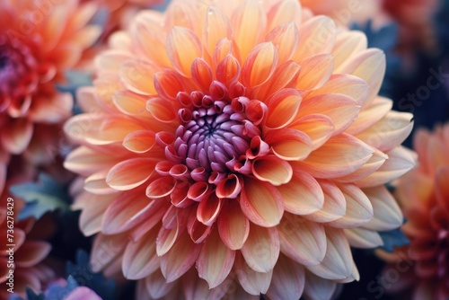 Colorful dahlia flower close up. Colorful flowers background, Close up beautiful follower. AI generated