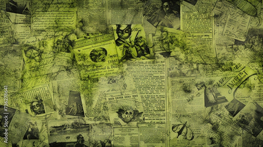 Fototapeta premium The background is old newspaper clippings in Lime Green color