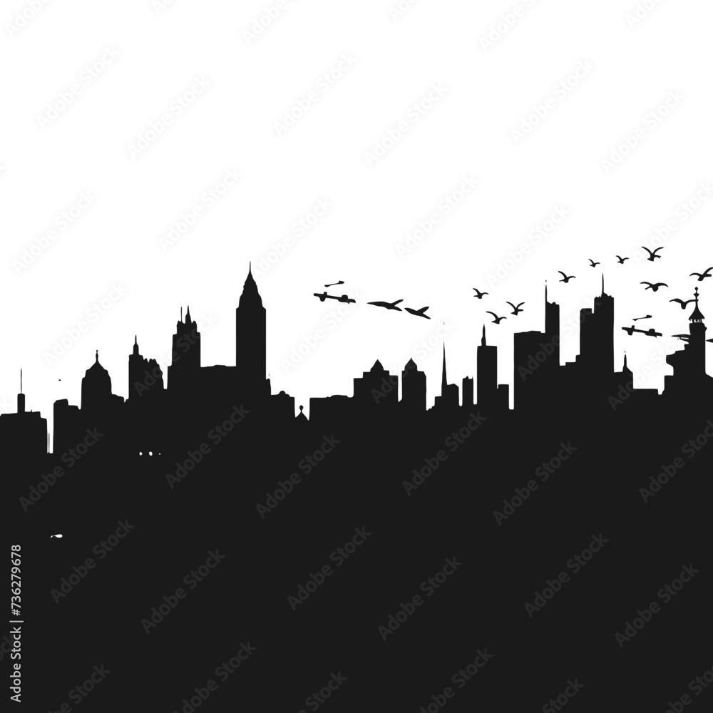 
Silhouette of city with black color on white background