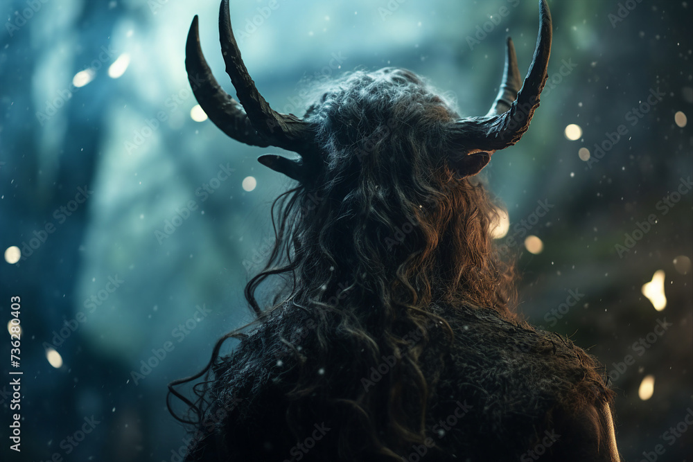 Generative ai collage picture of legendary creature minotaur in haunted fantasy woods Generative ai collage picture of legendary creature minotaur in haunted fantasy woods