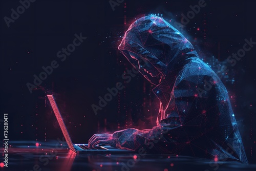Portrait of a hacker made with technological connections in a dark backdrop with space, Generative AI.