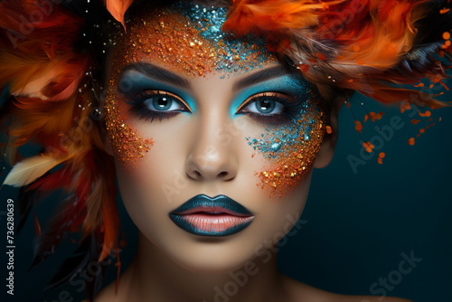 Generative AI close up photo picture of lovely attractive girl nice beautiful makeup professional visage